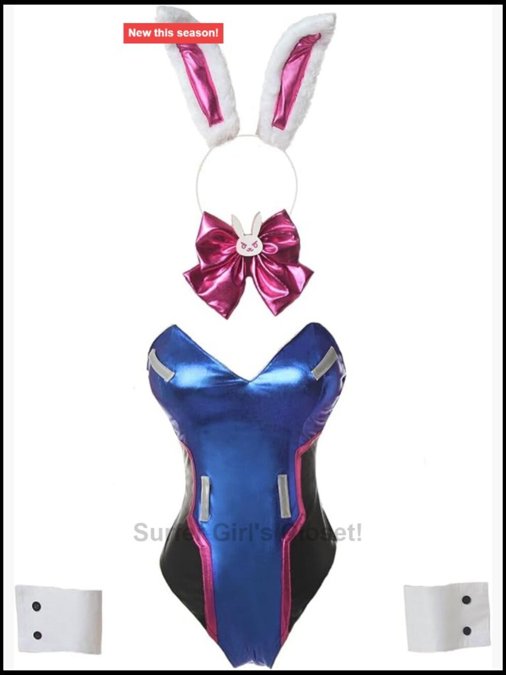 Dva Cosplay Costume Bunny Girl Bodysuit Set with Bunny Ears, Bow Tie, Cuffs